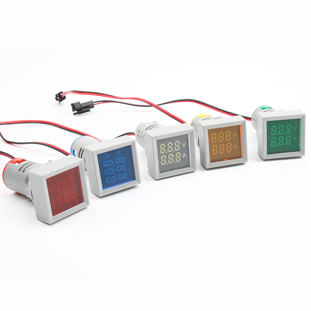 

22mm AC 50-500V 0-100A Mini Digital square Voltmeter Ammeter Volt Voltage Tester Meter Dual LED Indicator Pilo t Lamp Light Dual