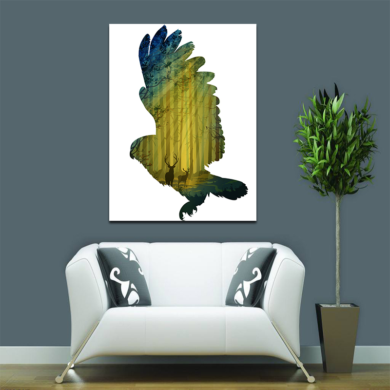

Miico Hand Painted Oil Paintings Simple Style-C Flying Owl Wall Art For Home Decoration Painting