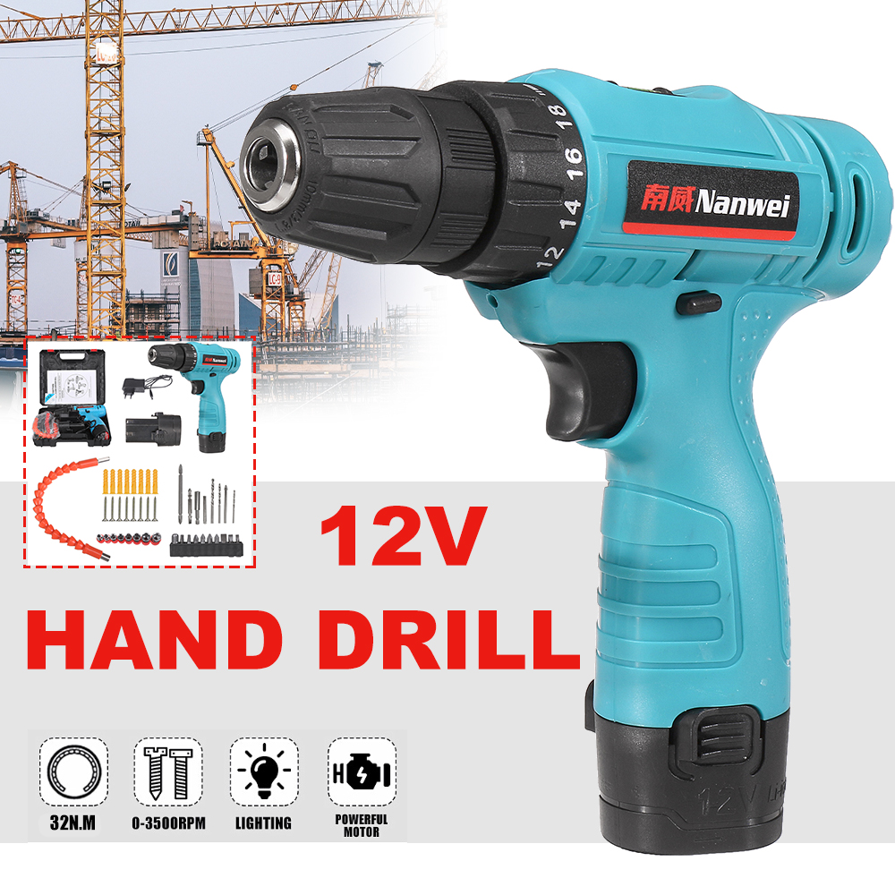 12V Cordless Drill Impact Driver 2 Lithium Rechargeable LED Worklight Hand Electric Power Tools 13