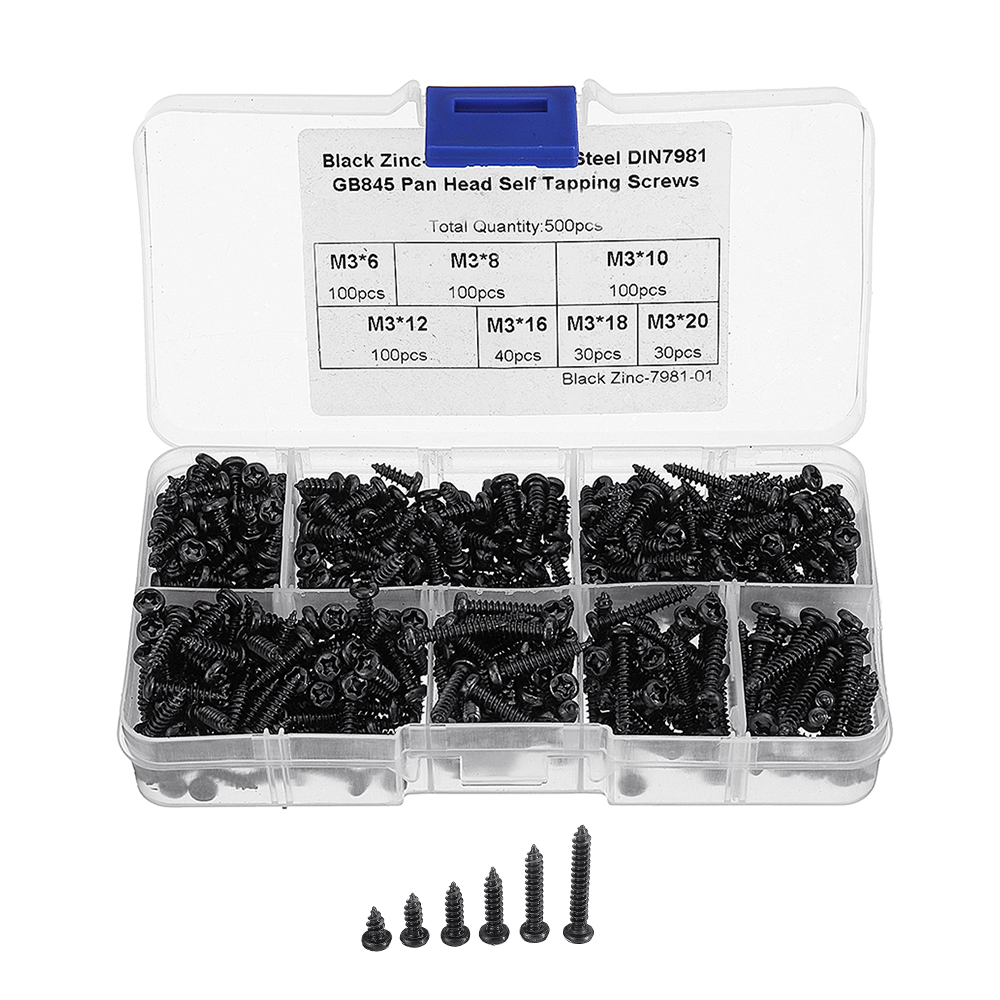 

Suleve™ M3CP1 500Pcs M3 Phillips Screw Black Zinc-Plated Carbon Steel Pan Head Self Tapping Woodworking Screws Assortment Kit