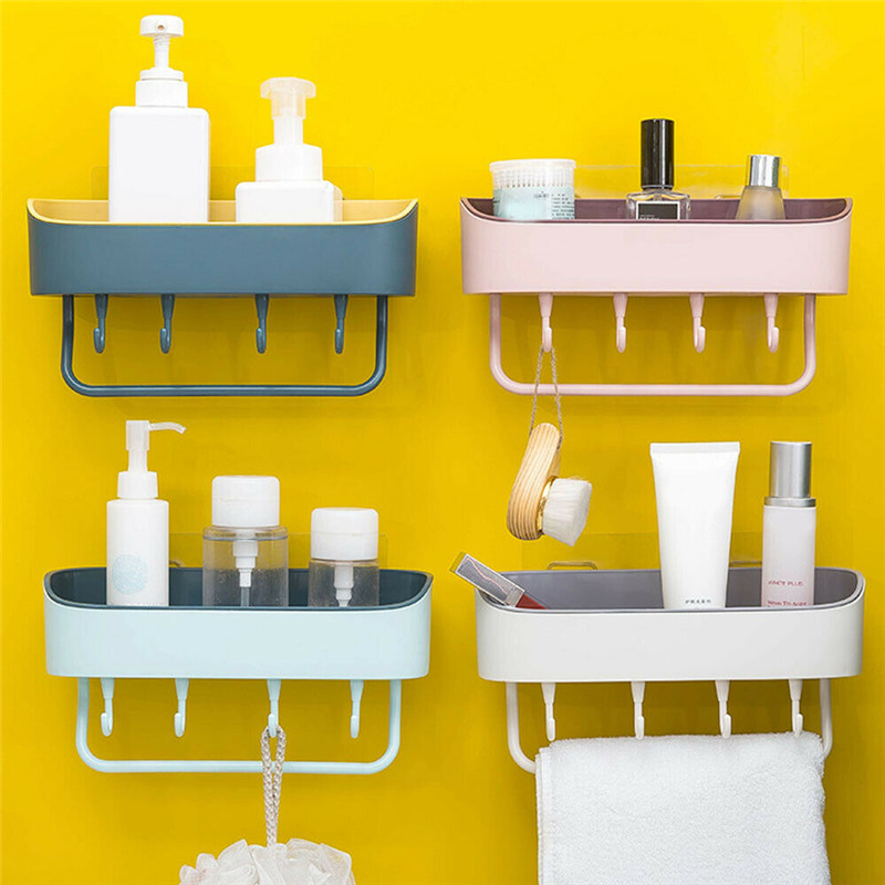 

Punch-free Plastic Bathroom Shelf Shower Shampoo Holder Storage Rack Organizer