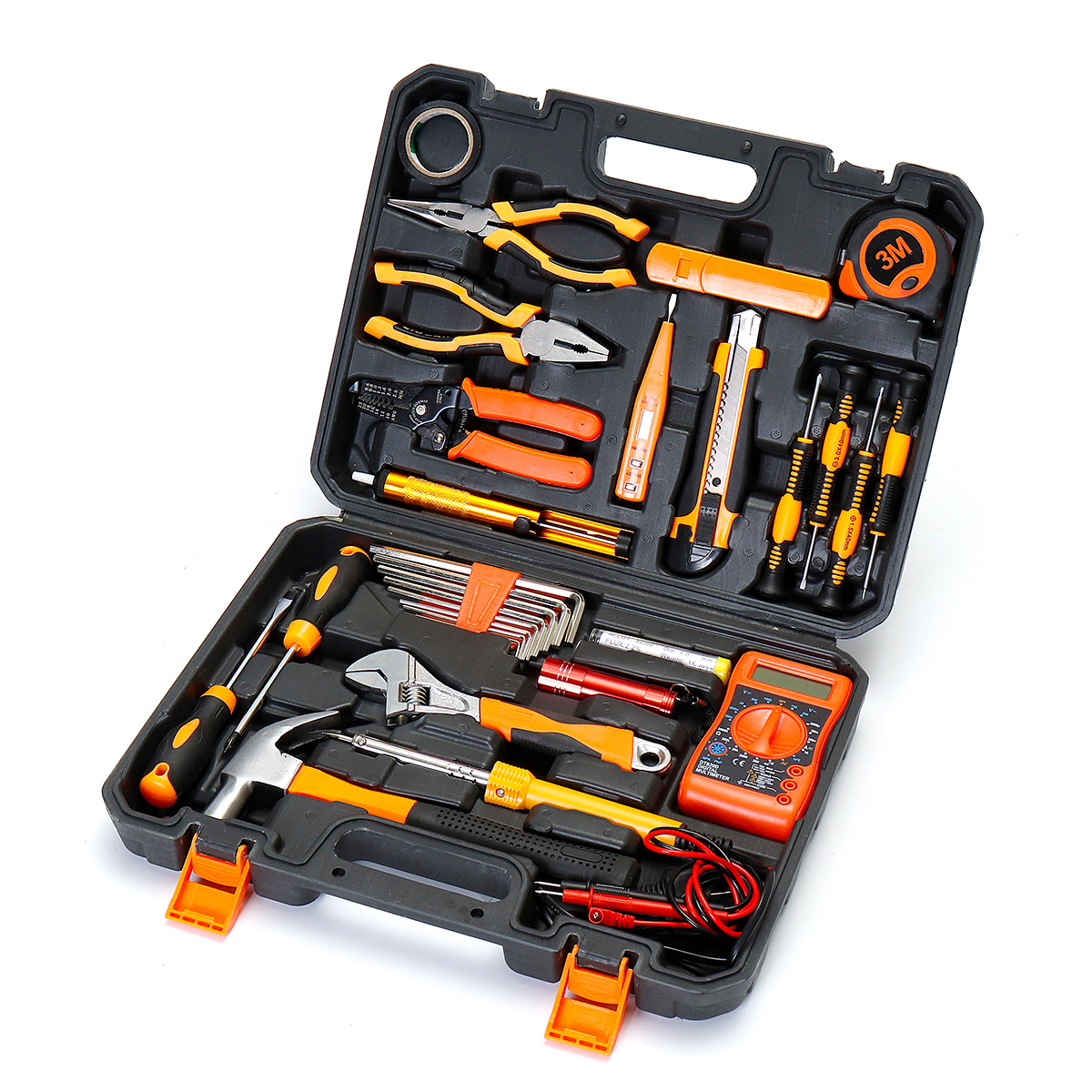 

33Pcs Multi-function Combination Tool Kit Multimeter Soldering Iron Wrench Screwdriver Hammer Repair Tools Set With Storage Case