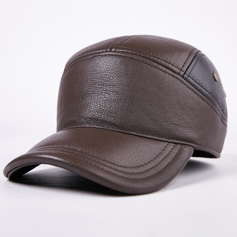 

Men's Hat Cap Warm Ear Protection Genuine Leather Leather Hat Cotton Hat Thickening Baseball Cap