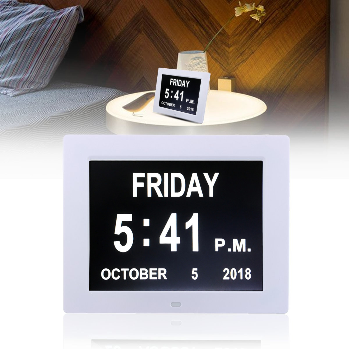 

8 Inch LED Dementia Digital Calendar Day Clock Extra Large Screen Alarm Clock