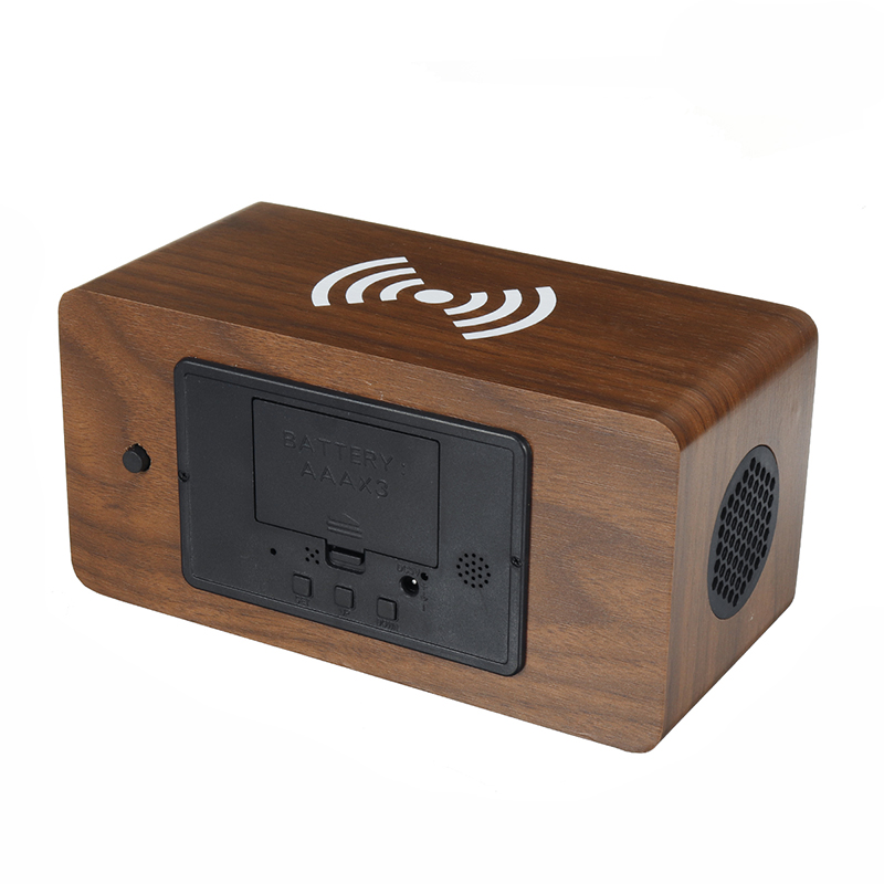 

Waterproof Retro Wood Wireless Charging Led Digital Alarm Clock Audio USB Charger bluetooth Speaker