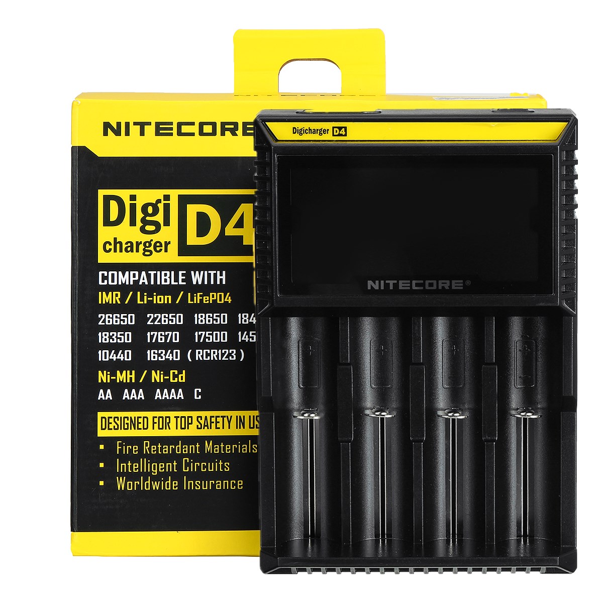 

Nitecore D4 LCD Smart Battery Digital Charger Batteries Charging 4 Slot for AA AAA AAAA C Li-ion 26650 22650 18650 17670 18490 17500 18350