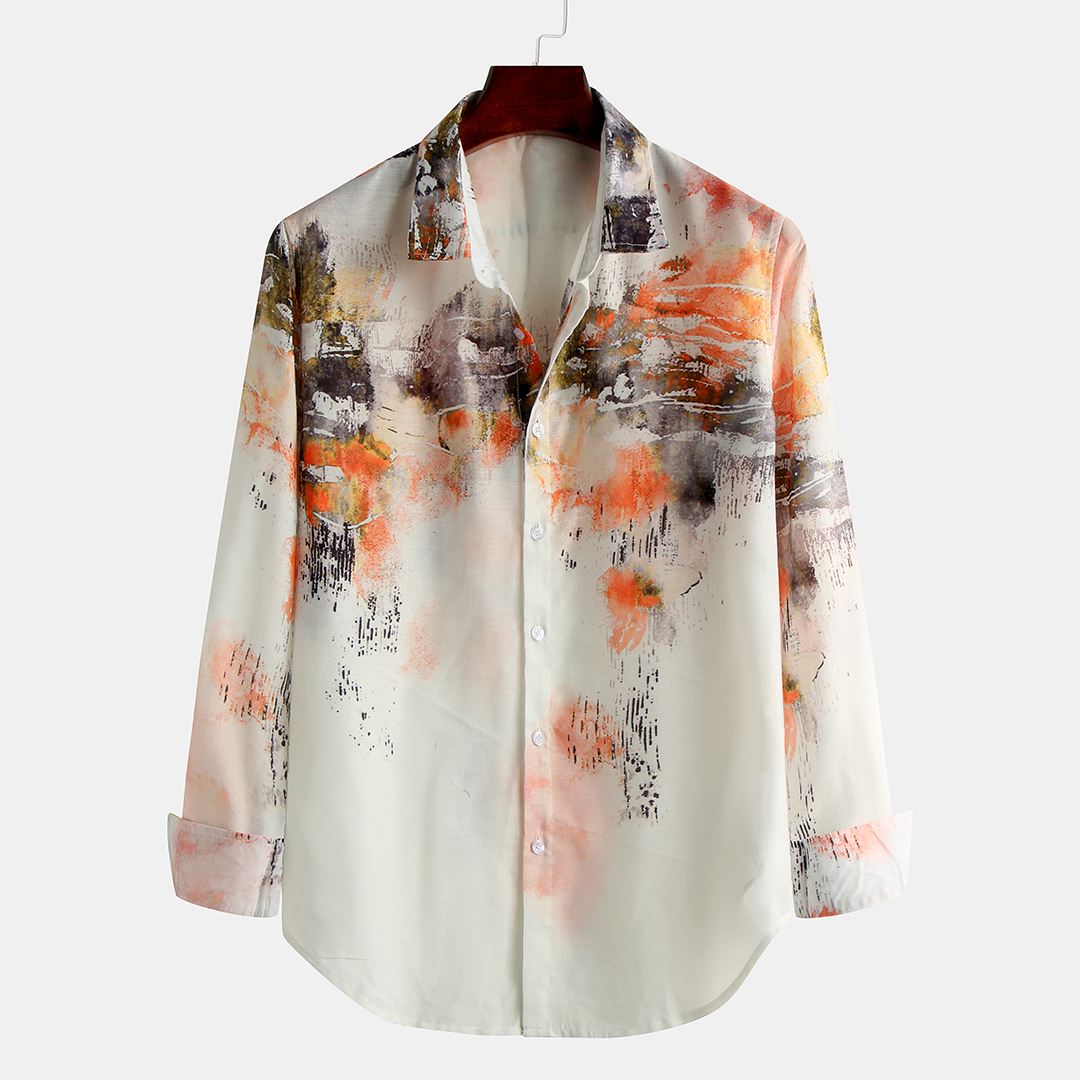 

Banggood Design Oriental Ink Splash Landscape Print Long Sleeve Casual Shirts