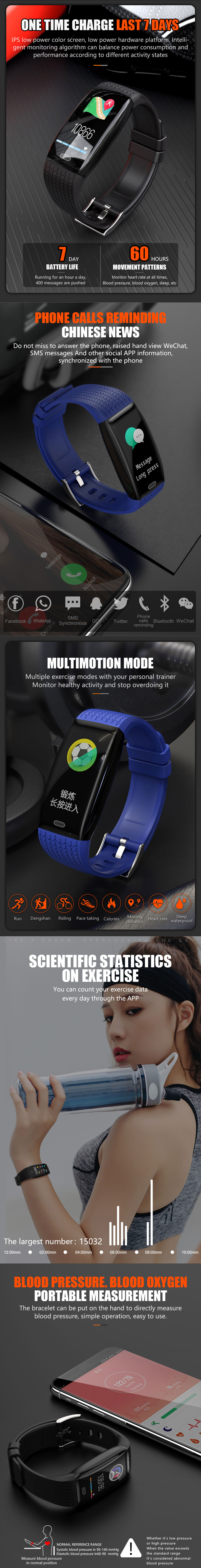 Bakeey S2 1.14' Big Screen Wristband Heart Rate Monitor Fitness Tracker USB Charger Smart Watch 13