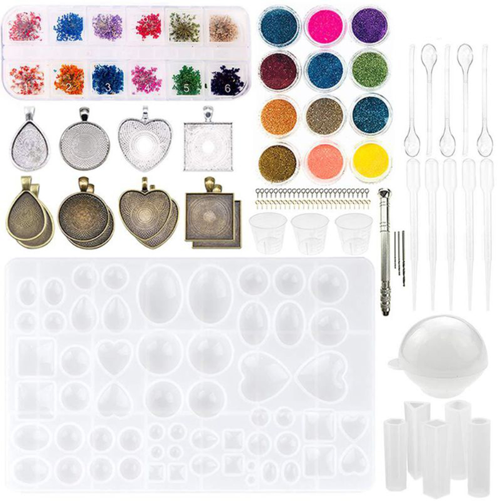 

107/113Pcs/Set Crystal Epoxy Resin Silicone Pendant Casting Mould Kit Transparent Jewelry Making Mold for DIY Crafting Decor