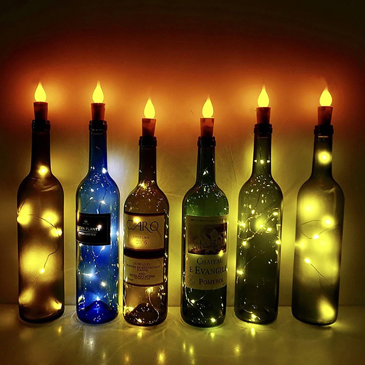 

5PCS Battery Operated Flicker Bottle String Light Warm White Cork Shape Copper Wire LED Candle Lamp