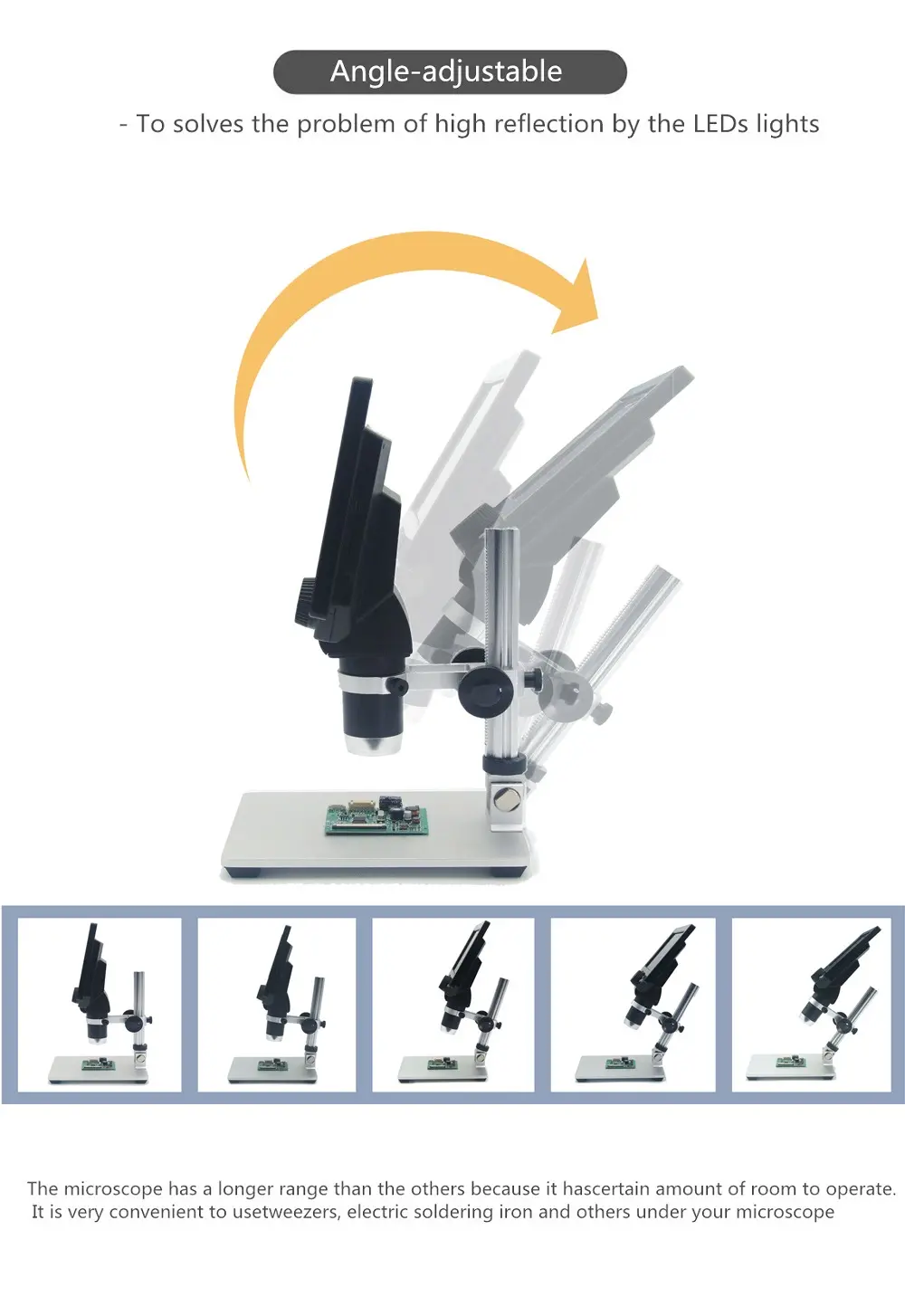 Digitális mikroszkóp álllvánnyal, 1-1200X, 12MP, 7inch kijelző, G1200 1553823