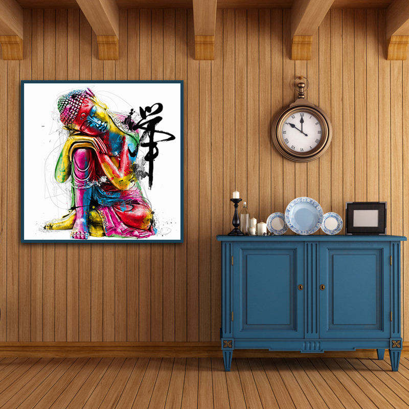 

Miico Hand Painted Oil Paintings Abstract Colorful Bud-dha Head Wall Art For Home Decoration