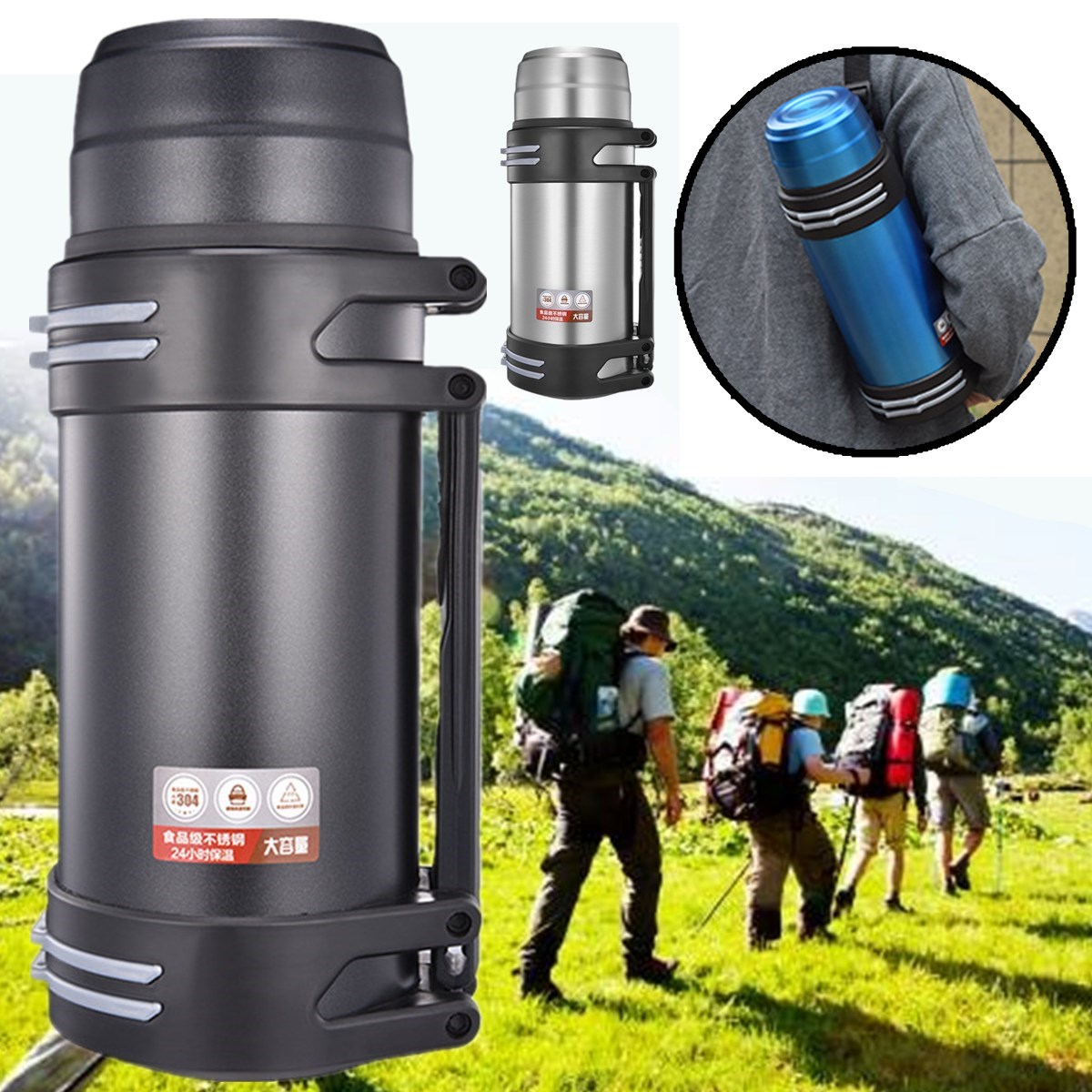

2000/2500ml 304 Stainless Steel Insulation Pot Outdoor Kettle Travel Sports Hiking Camping Riding Water Bottle