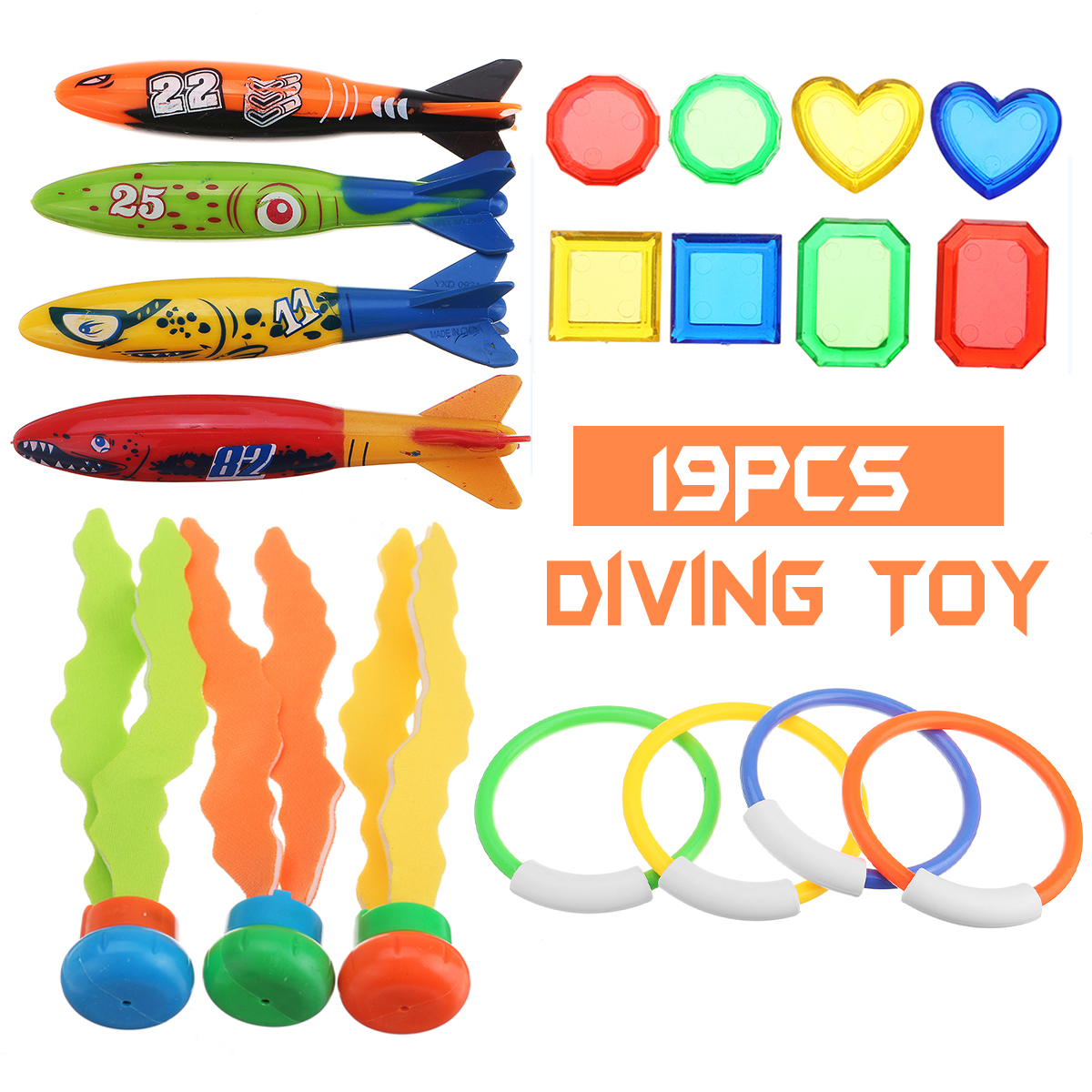 19PCS Swimming Pool Underwater Diving Toys Water Play Toys for Kids 10