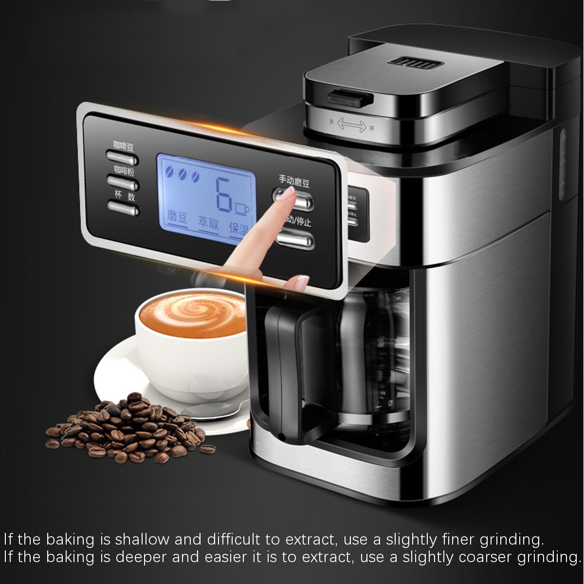 1000W 110V Auto Drip Coffee Machine American Espresso Drink Maker With Grinder 26