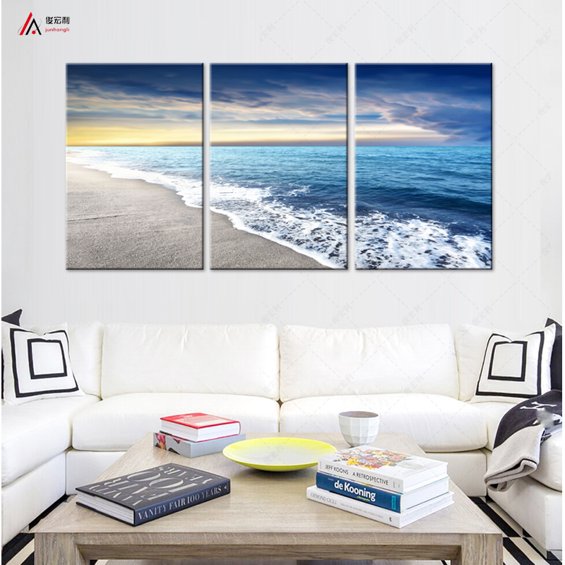 

Miico Hand Painted Three Combination Decorative Paintings Seaside Scenery Wall Art For Home Decoration