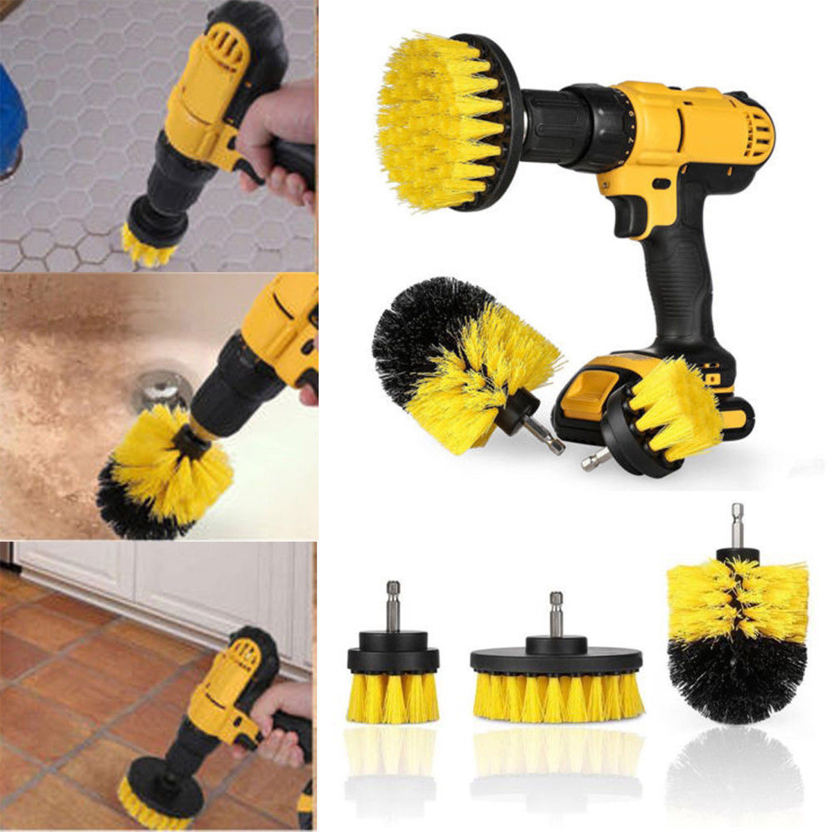 

3pcs Drill Scrubber Brush Cleaning Brush Power Full Electric Bristle Bathtub Tile Grout Cleaner