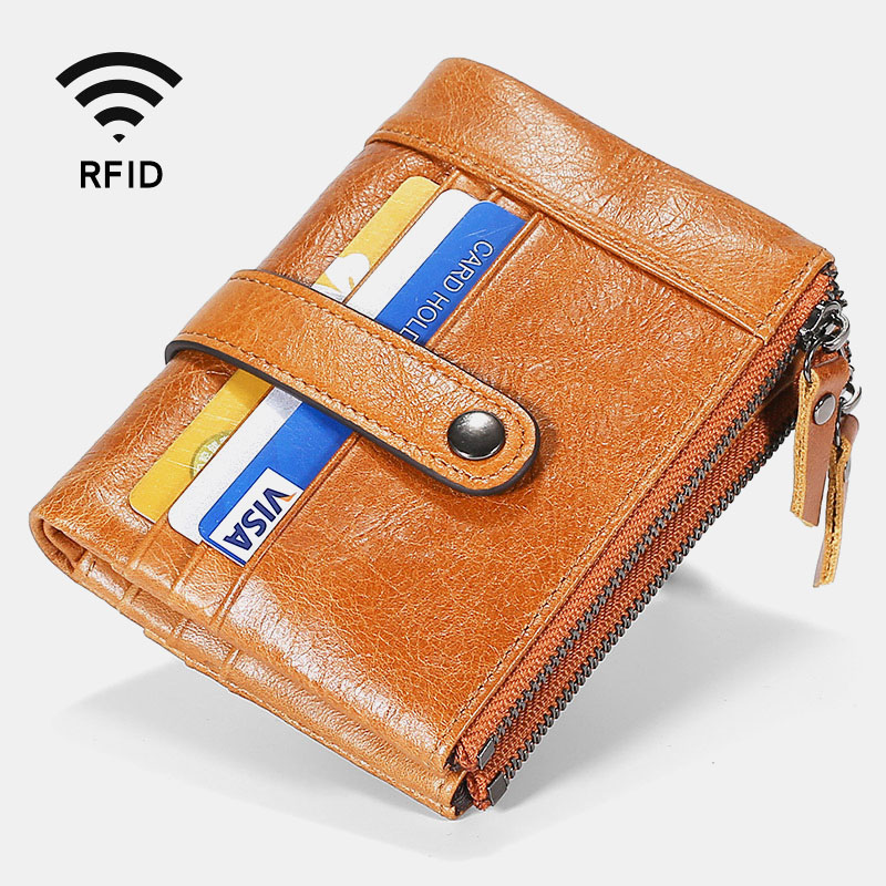 

Men Genuine Leather RFID Zipper Wallet 15 Card Slots