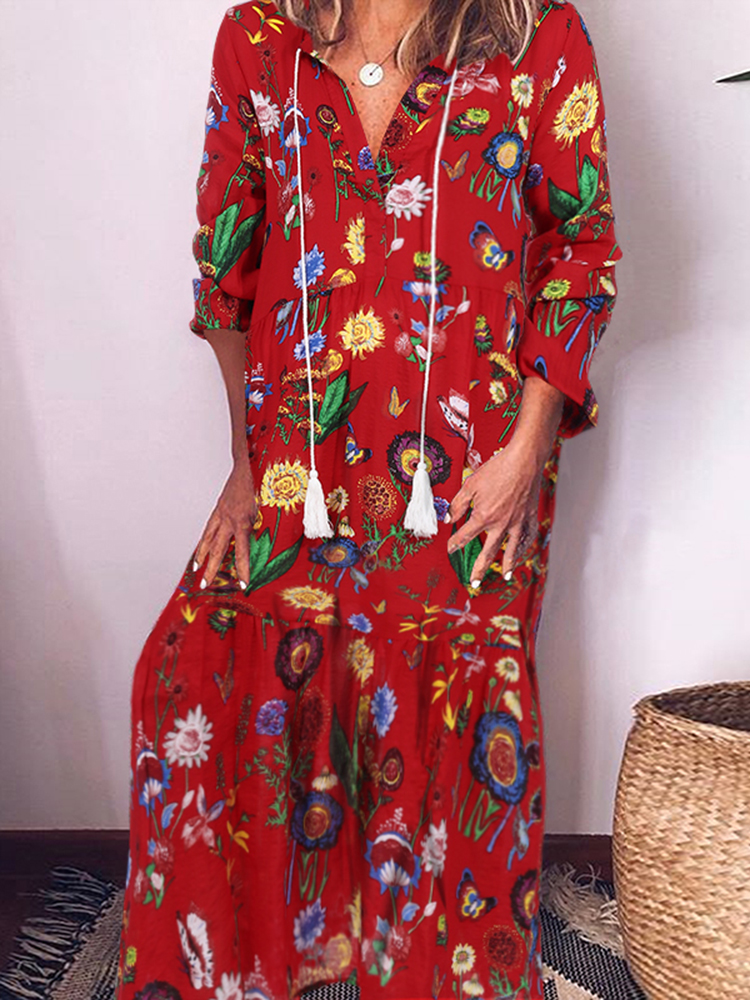 

V-образный вырез с цветочным принтом Causal Maxi Платье