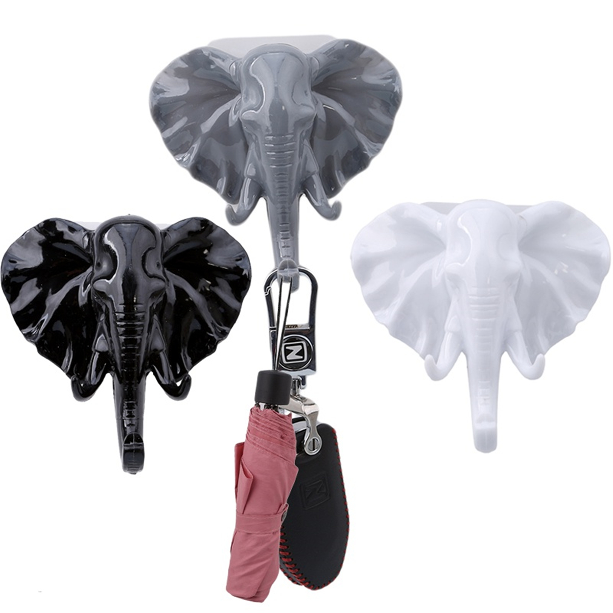 

Elephant Head Self Adhesive Home Wall Door Hooks Hanger Bag Keys Strong Sticky Holder