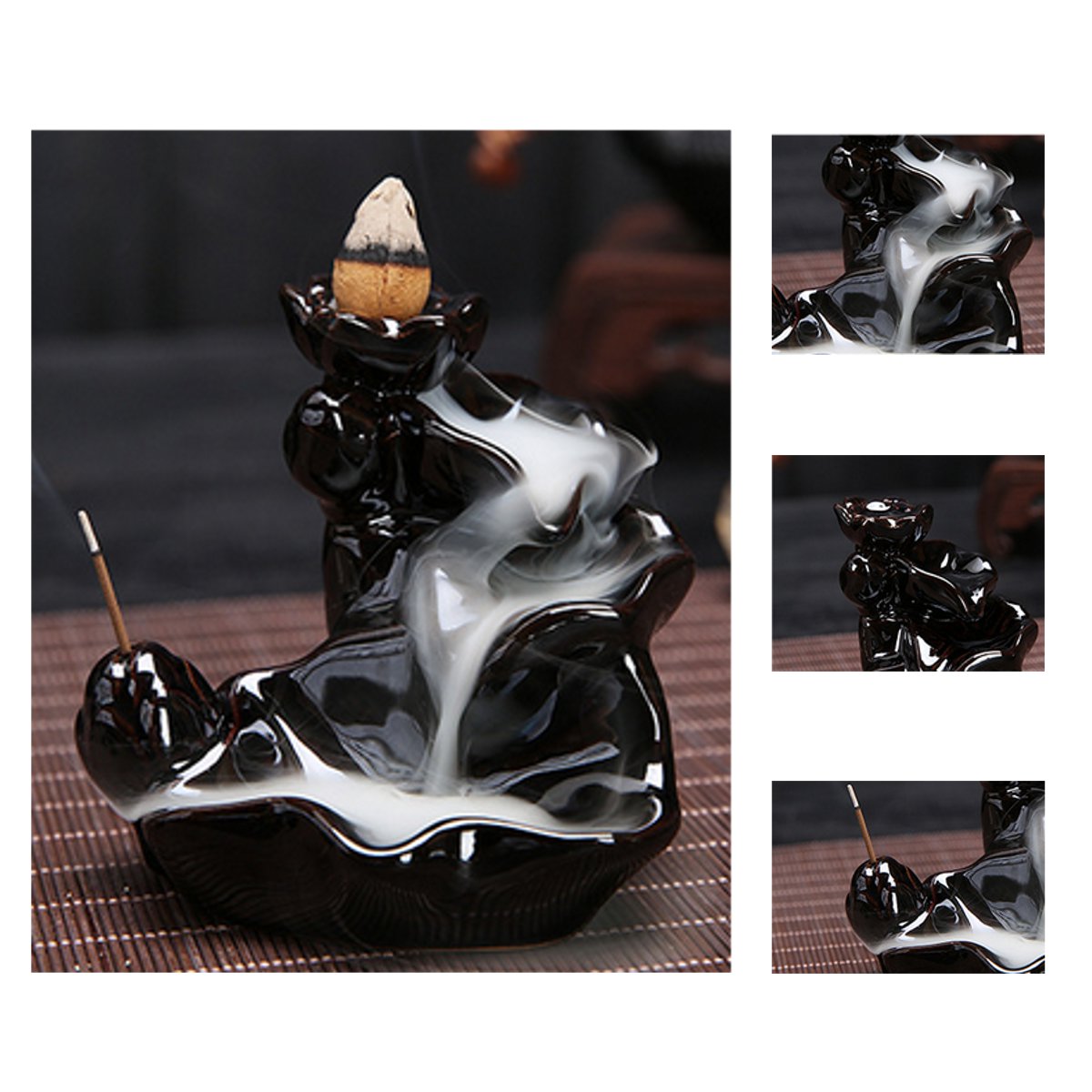 

6 Style Buddhist Incense Burner Smoke Backflow Ceramic Glaze Censer Cone Holder