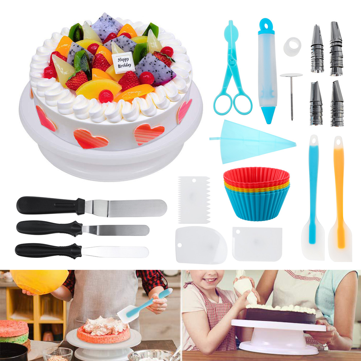

117pcs Cake Decorations Kit Supplies Cake Turntable Spatula Bag Pastry Nozzle Tool Set