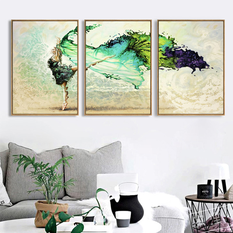 

Miico Hand Painted Three Combination Decorative Paintings Dancing Youth Wall Art For Home Decoration