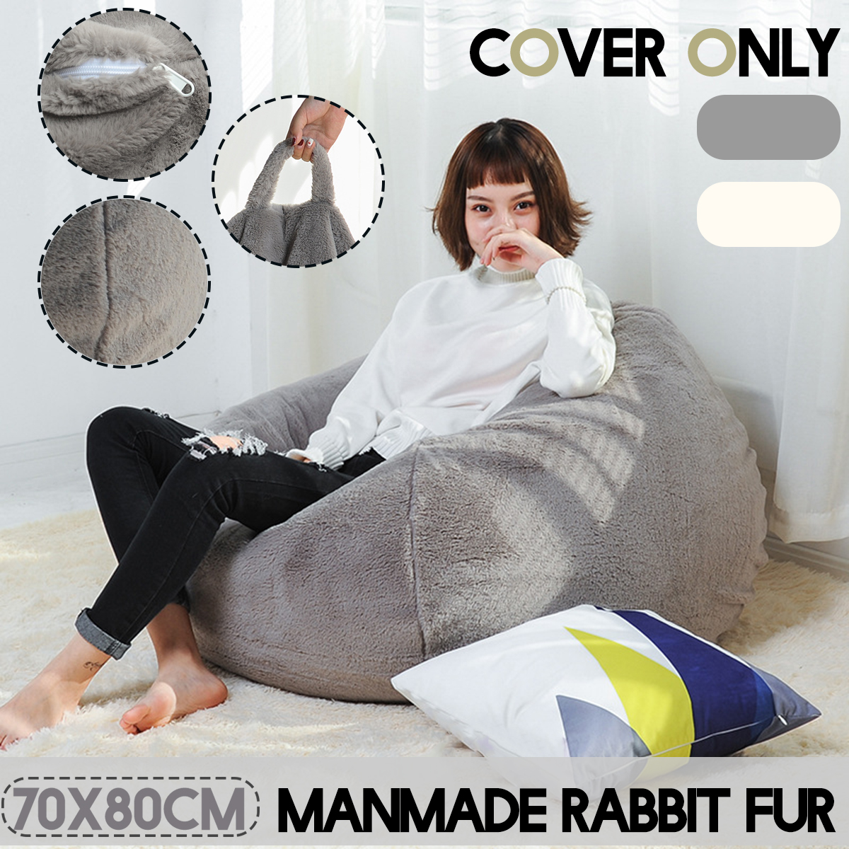 NESLOTH XL Large Bean Bag Chair Cover Indoor Lazy Manmade Rabbit Fur Sofa For Adult Kids 70*80 Bean Bag Cover Containing Inner Liner Cover 1