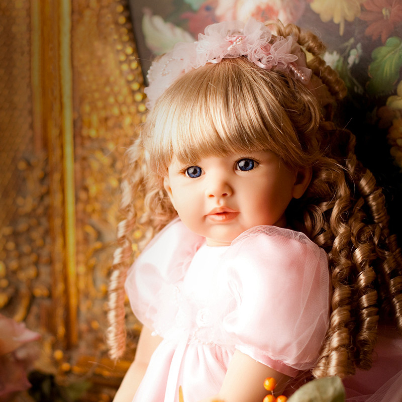 

NPK 60см ручной работы Soft Силиконовый Reborn Toddler Реалистичная девочка Кукла Кудрявая блондинка Волосы Принцесса Кукла с юбкой Розовый