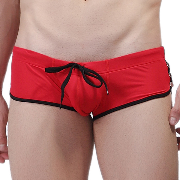 

Swimming Trunks Drawstring Boxer Patchwork Side Button Swimsuits for Men