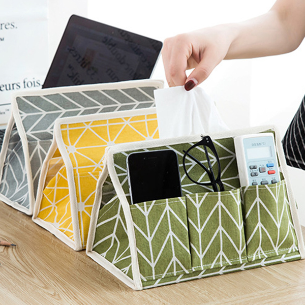 

Creative Linen Cloth Tissue Box Multifunctional Six-pocket Drawer Box Desktop Storage Box