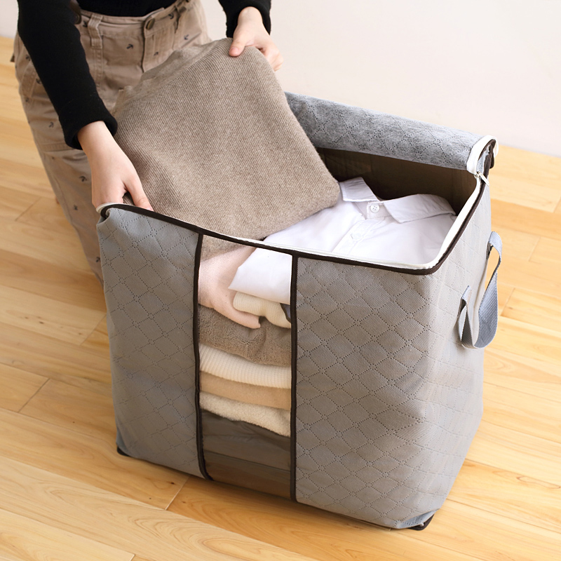 

High Capacity Clothes Quilts Storage Bag Folding Organizer Bags Bamboo Portable Storage Container