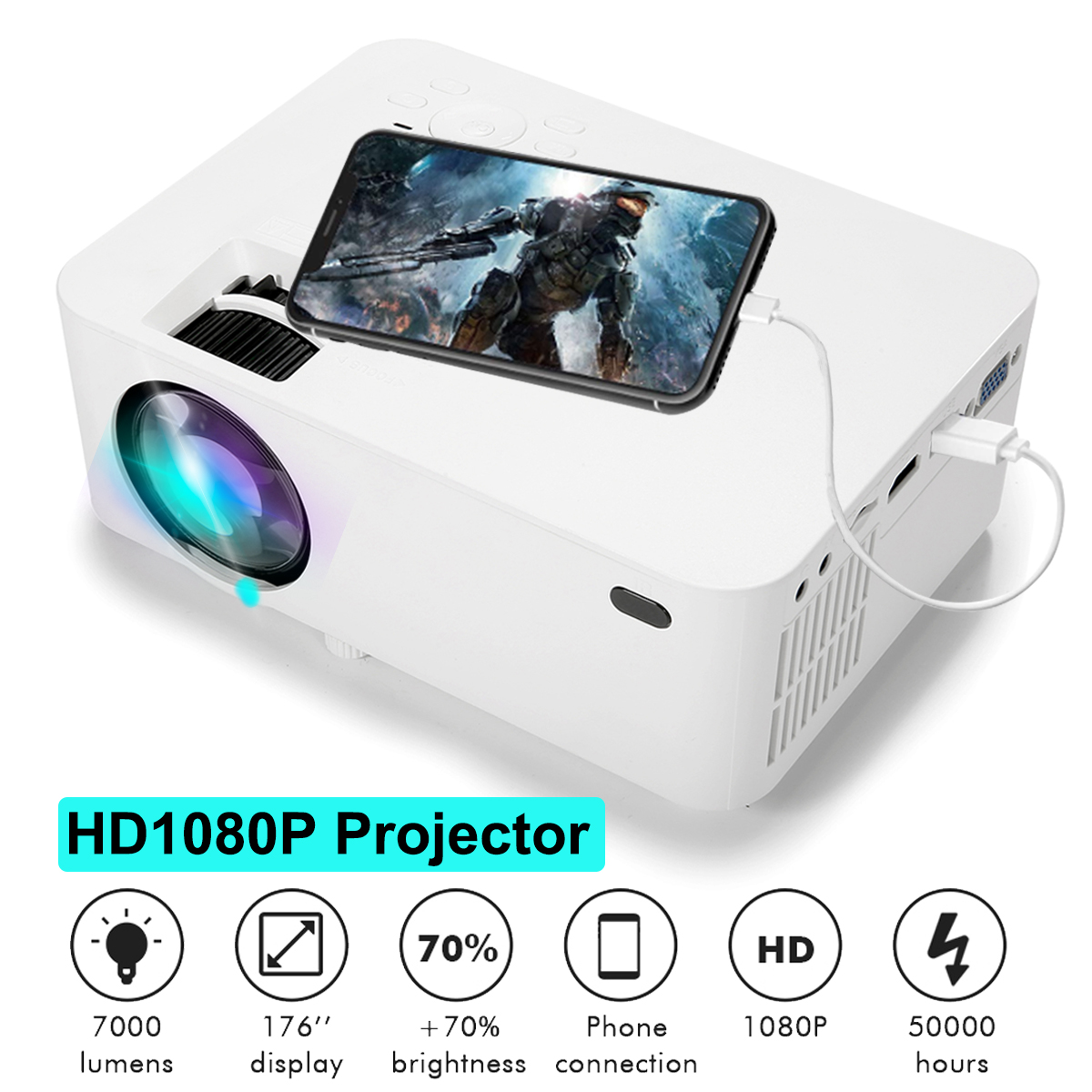 Augibe 10000 Lumen 1080P 3D CINEMA LED Mini Projector Multimedia HDMI/USB/SD/VGA/TF 11