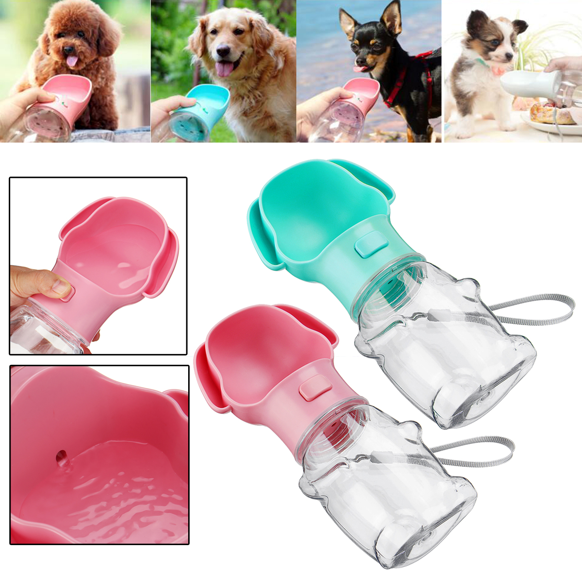

500ml Portable Pet Travel Water Bottle Dispenser Feeder Cat Dog Drinking Bowl