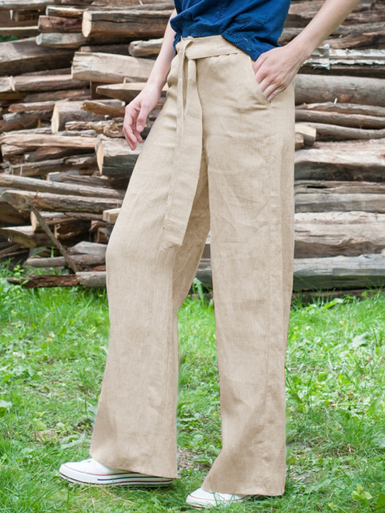 

Causal Loose Solid Color Elastic Waist Wide Leg Pants For Women