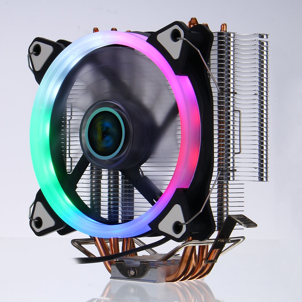 

Процессорный кулер, 4 тепловых трубки, 5 цветов, 120 мм, вентилятор охлаждения LED RGB для LGA 775 / 115X // 1366 драм