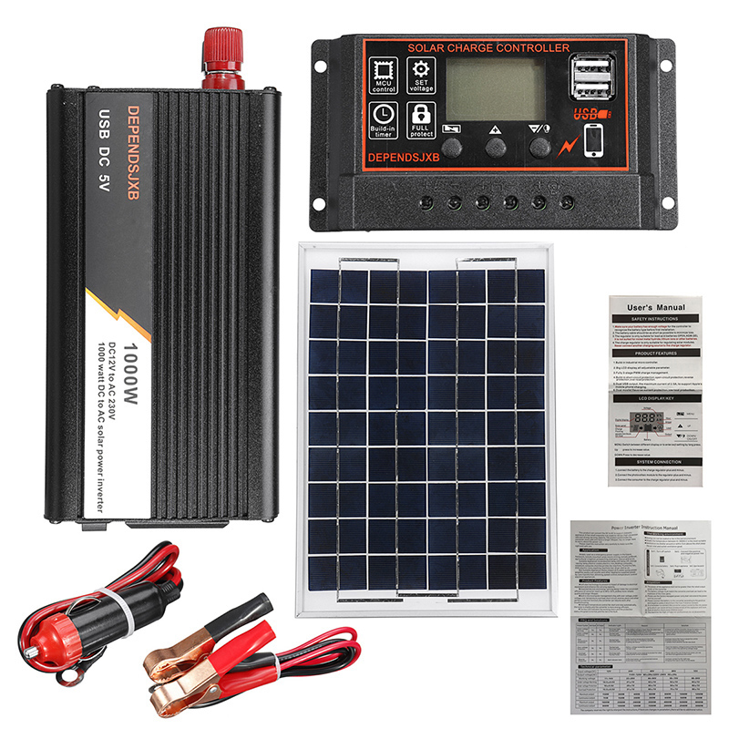 

10A-60A Soalr Charge Controller Controller DIY Solar System Kit Solar 1000W Inverter With Solar Panel