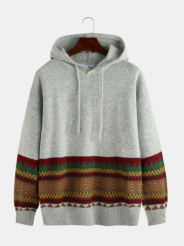 

Мужская осень свободного покроя национальный стиль печати сплошной цвет с длинным рукавом пуловеры вязаные свитера Толст
