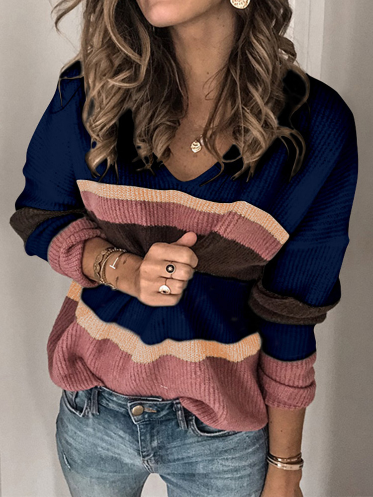 

Свободные свободные свитера с v-образным вырезом контрастного цвета Женское