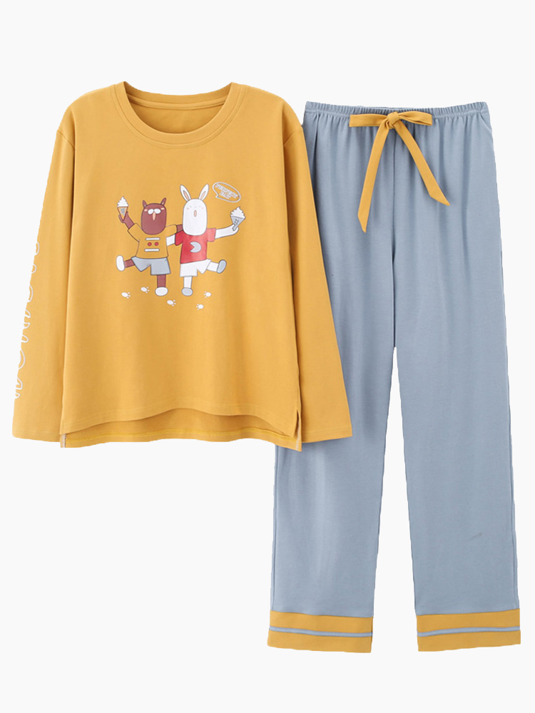 

Long Sleeve Cototn Print Overhead Leisure Pajama Set