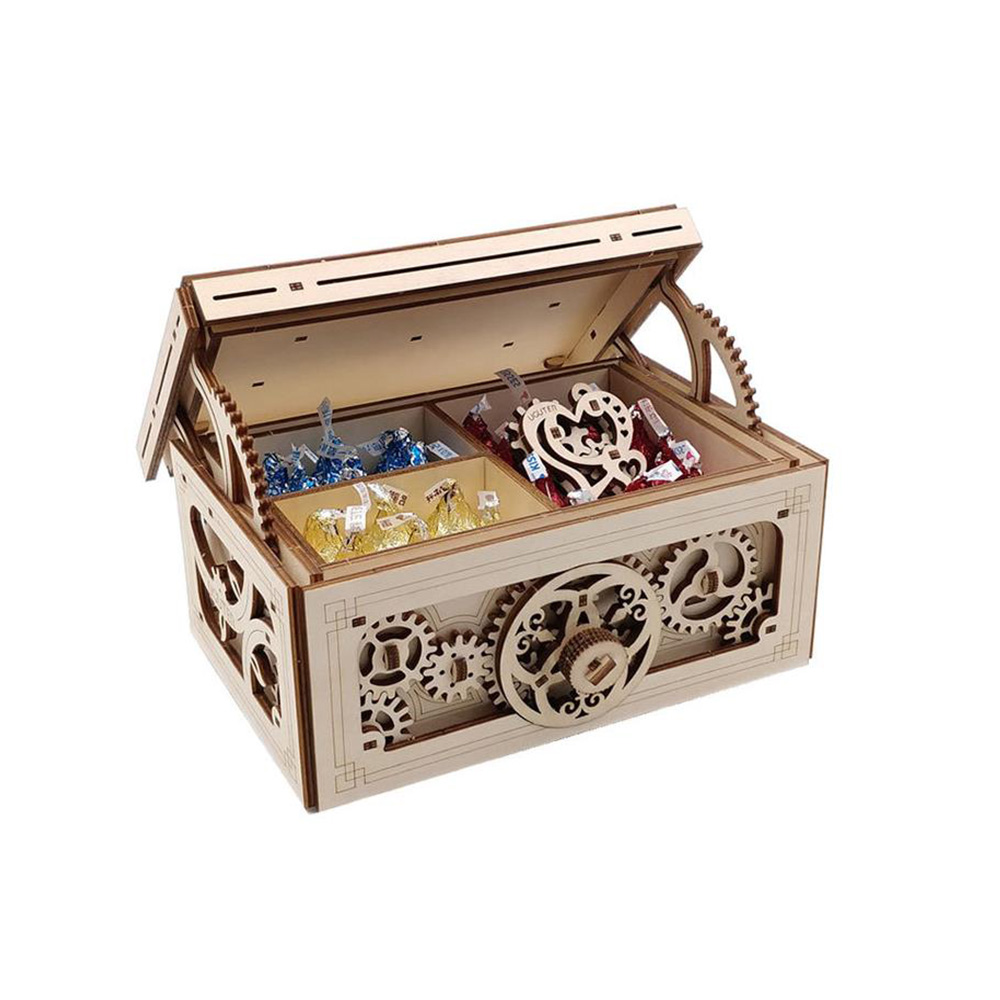 

3D Antique Self-Assembly Wooden Music Box Jewelry Case Laser Cut Parts Building Kits Mechanical Model Gift Decorations
