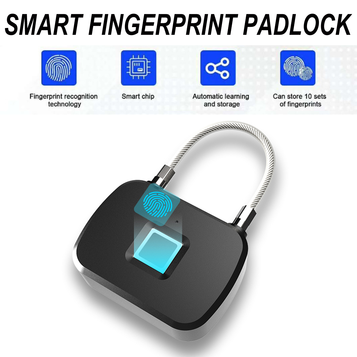 Smart Keyless Fingerprint Lock Luggage Anti-theft Security Suitcase Padlock Door 42