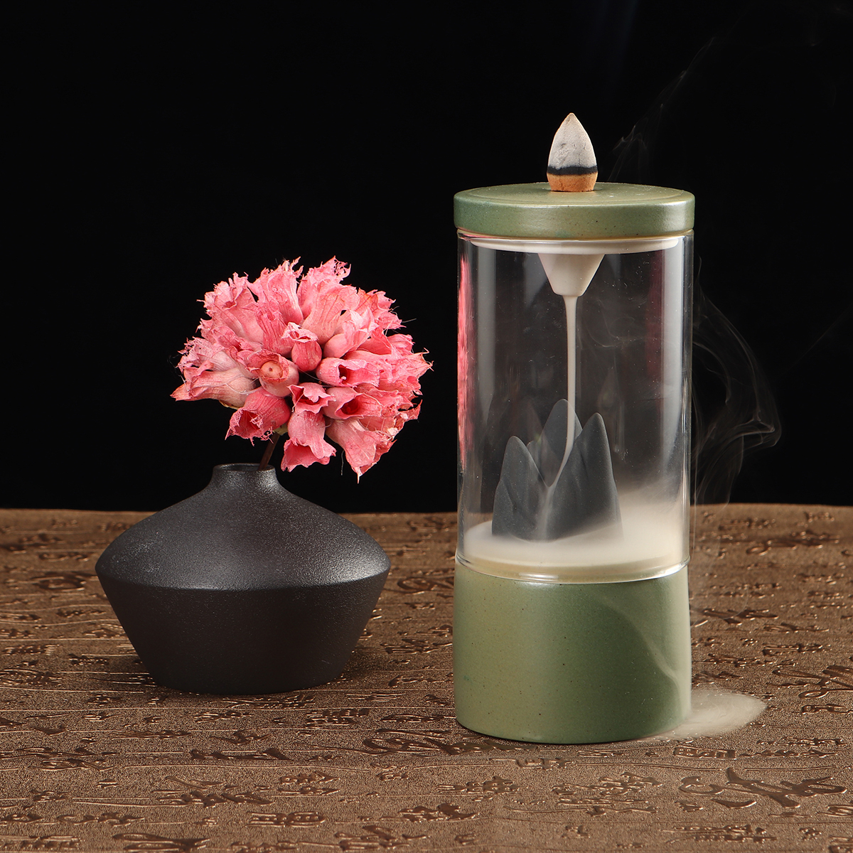 

Backflow Incense Burner Censer Ceramic Glass Cup Dragon Home Decor