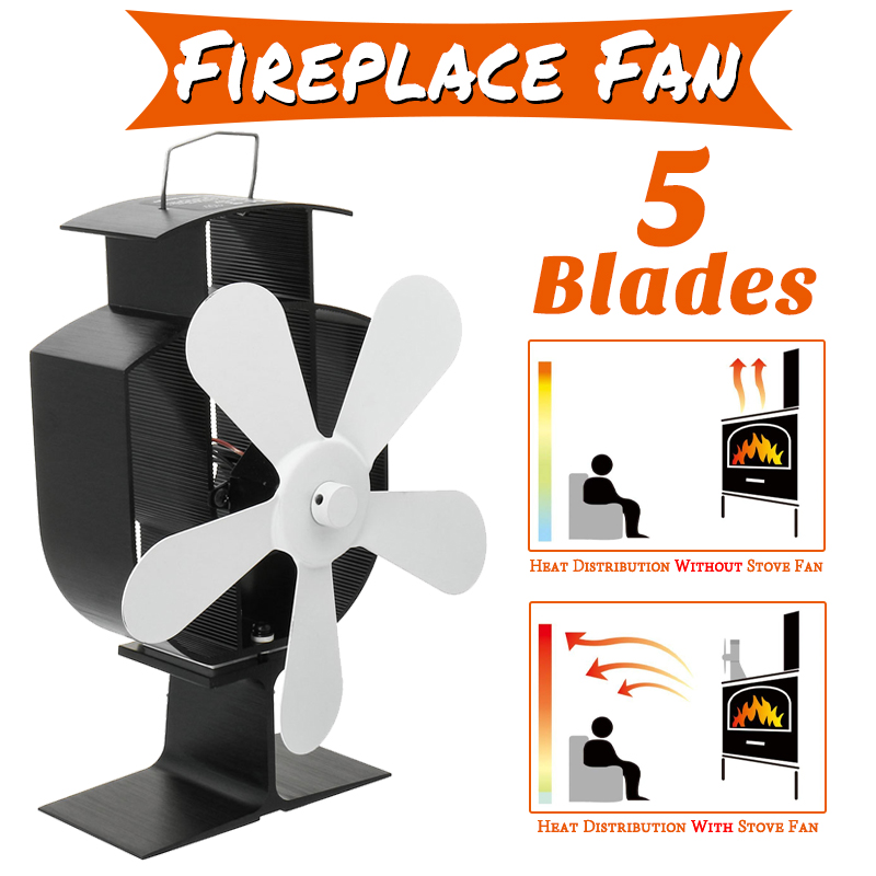 Circulation Thermal Power Fan 5-Blade Heat Powered Stove Fan for Wood/Log Burner/Fireplace Eco Friendly