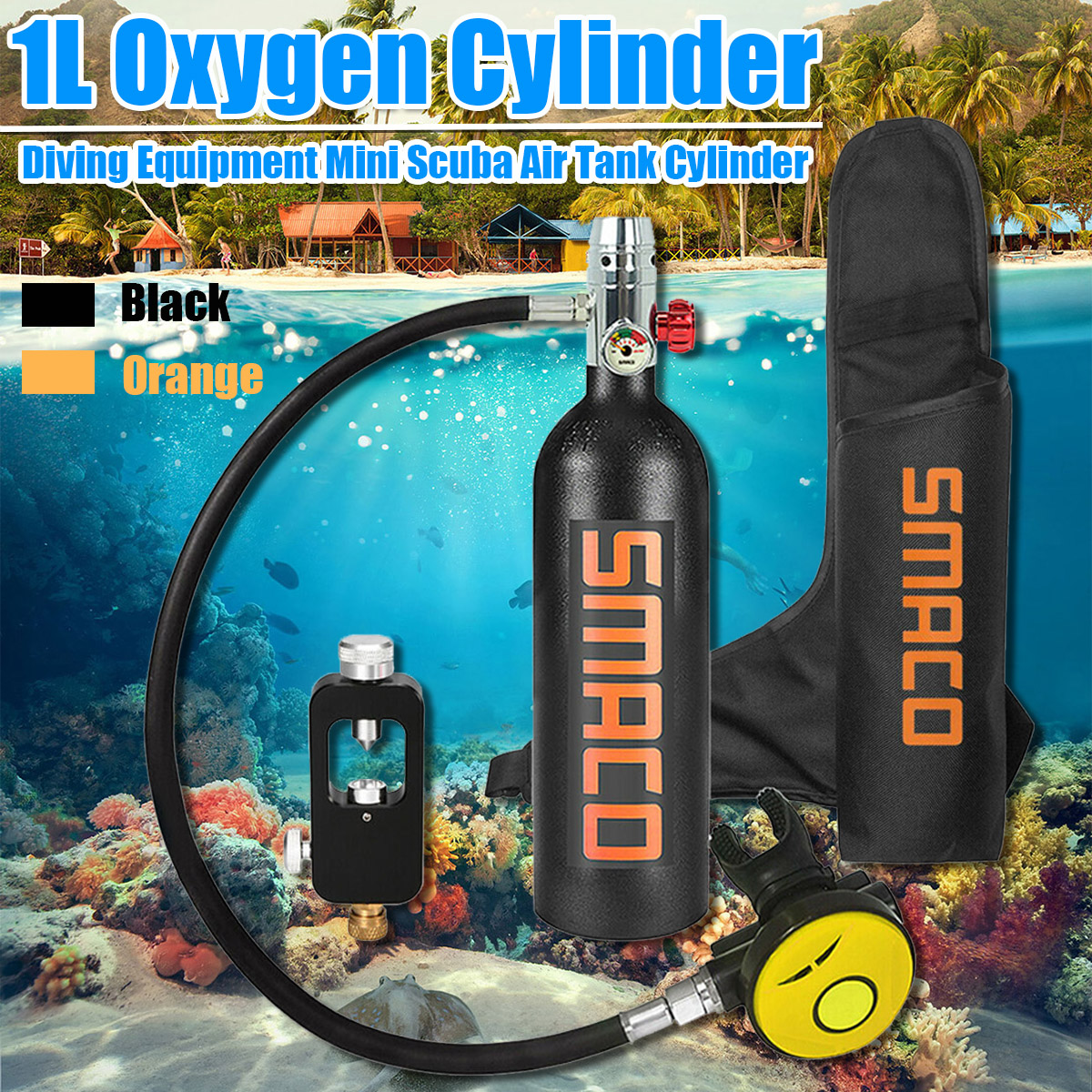 1L SMACO Mini Diving Air Tank Scuba Cylinder Oxygen Tank Underwater Breath Kits 