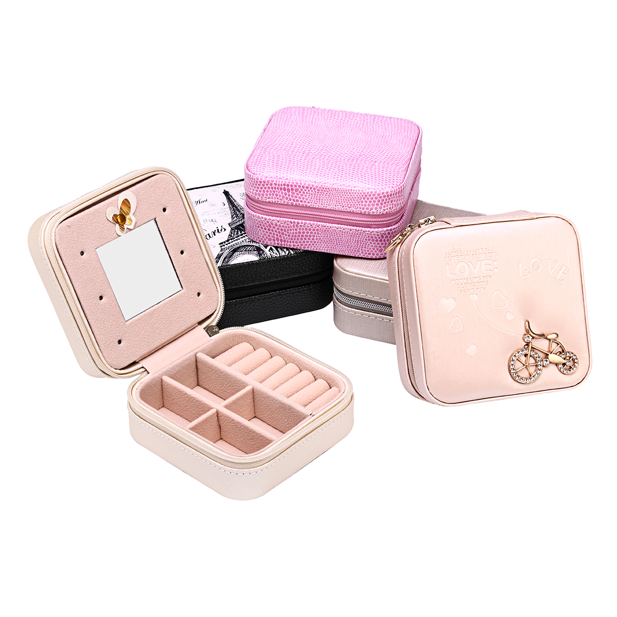 

Portable Travel Jewelry Box Case Ring Earring Necklace Storage Display Organizer