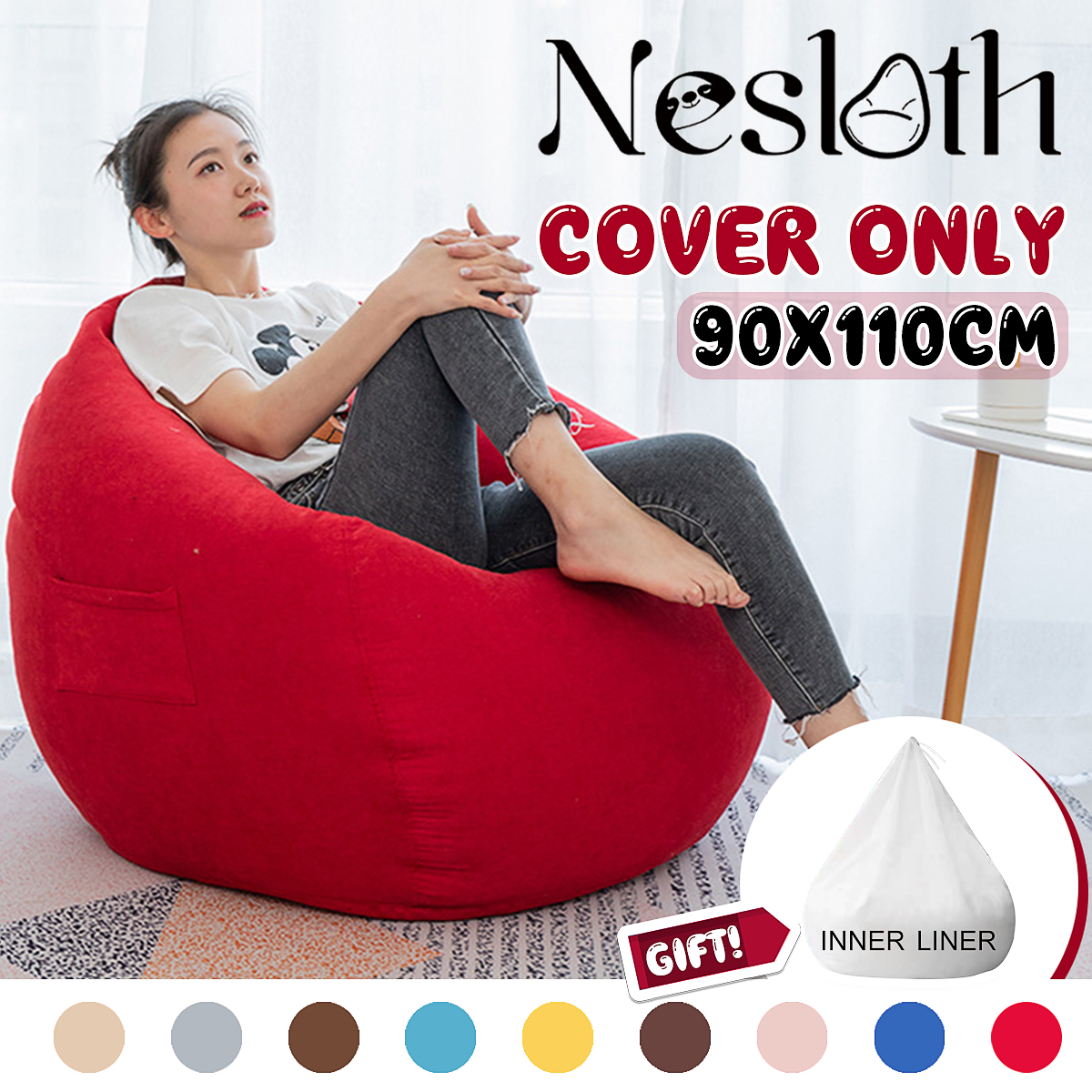 NESLOTH 90*110cm Soft Bean Bag Chairs Couch Sofa Cover Indoor Lazy Sofa For Adults 9