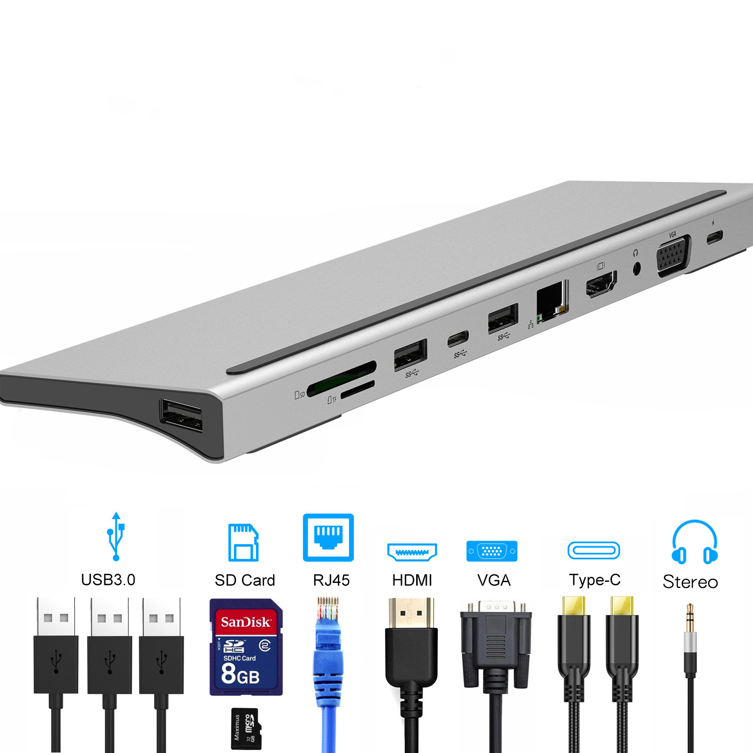 

Bakeey 11-in-1 USB-C Hub Adapter with 3 * USB 3.0/USB-C/87W Type-C PD Charging/4K HD Display/VGA/Ethernet RJ45 Port/3.5m