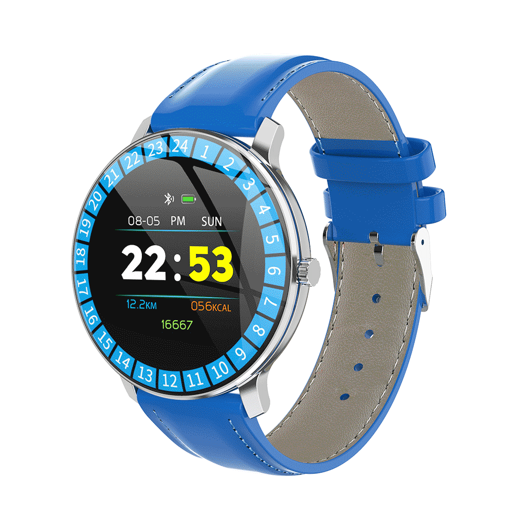 

Bakeey R80 Heart Rate Blood Pressure O2 Monitor Weather Display Colorful Leather Stainless Steel Strap Smart Watch