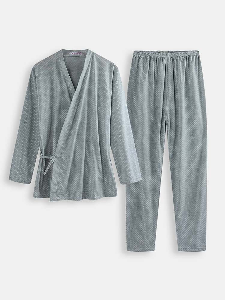 

Men Polka Dot Kimono Robe Set Thin Loose Breathable Home Casual Loungewear Pajama Set